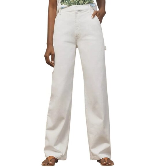 MOTHER The Stud Finder Sneak High-Rise Wide-Leg Jeans, Carpenter, White, 25, NWT - Picture 1 of 14